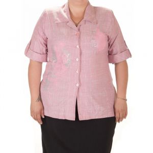 Розова дамска риза с къс ръкав голям номер